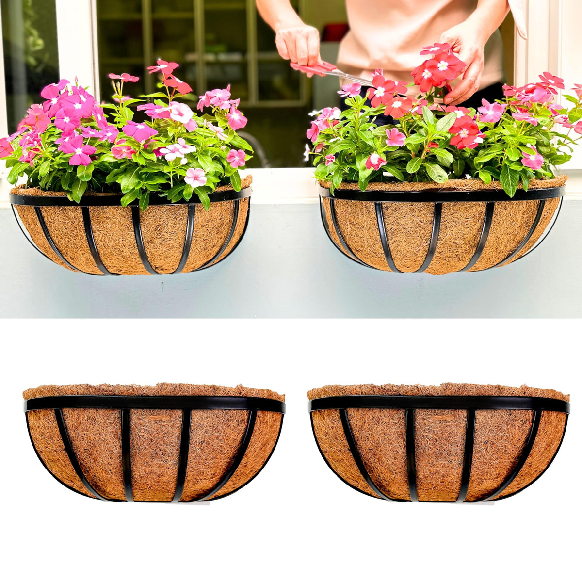 LáLáGreen 16-inch wall planters, two-pack, ideal for balcony flowers and railing gardens.