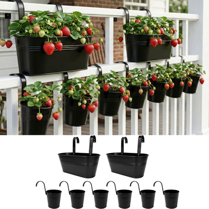 LáLáGreen 11.8 inch rail planter in an oval box on a railing for balcony gardening