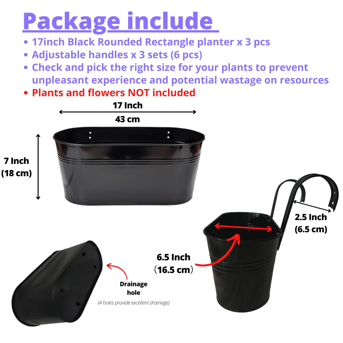 LáLáGreen black railing planter showing detachable hangers for easy mounting.