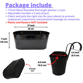 LáLáGreen black railing planter showing detachable hangers for easy mounting.