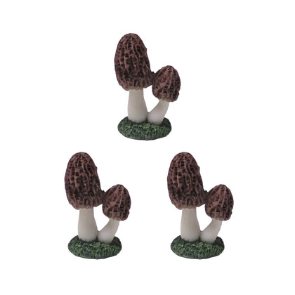 Lamnes mini morel mushrooms three-piece set enhances tiny garden decor and crafts.