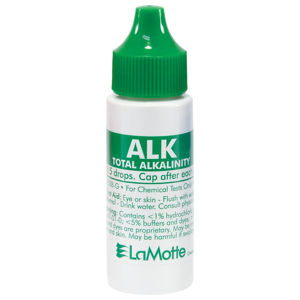 LaMotte Liquid Reagent 7038-G bottle enables accurate pool alkalinity testing.