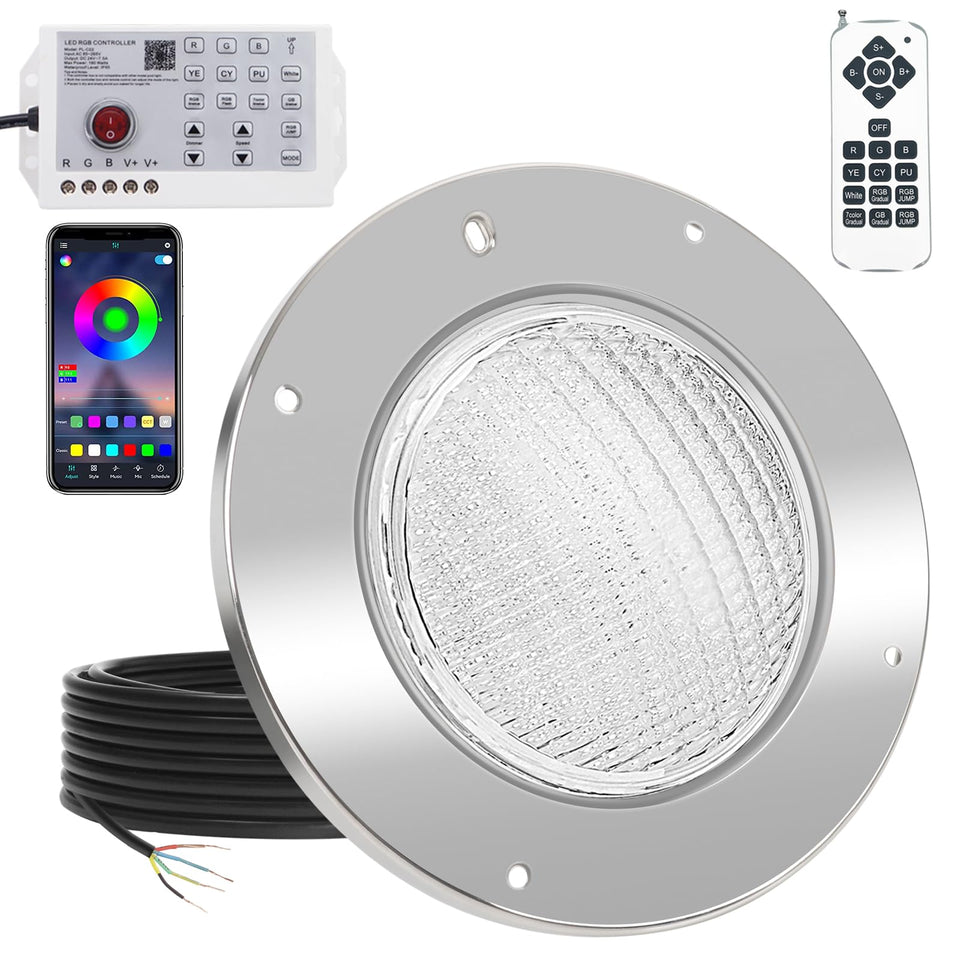 Lamroro 60W LED pool light color changing front view for inground pools