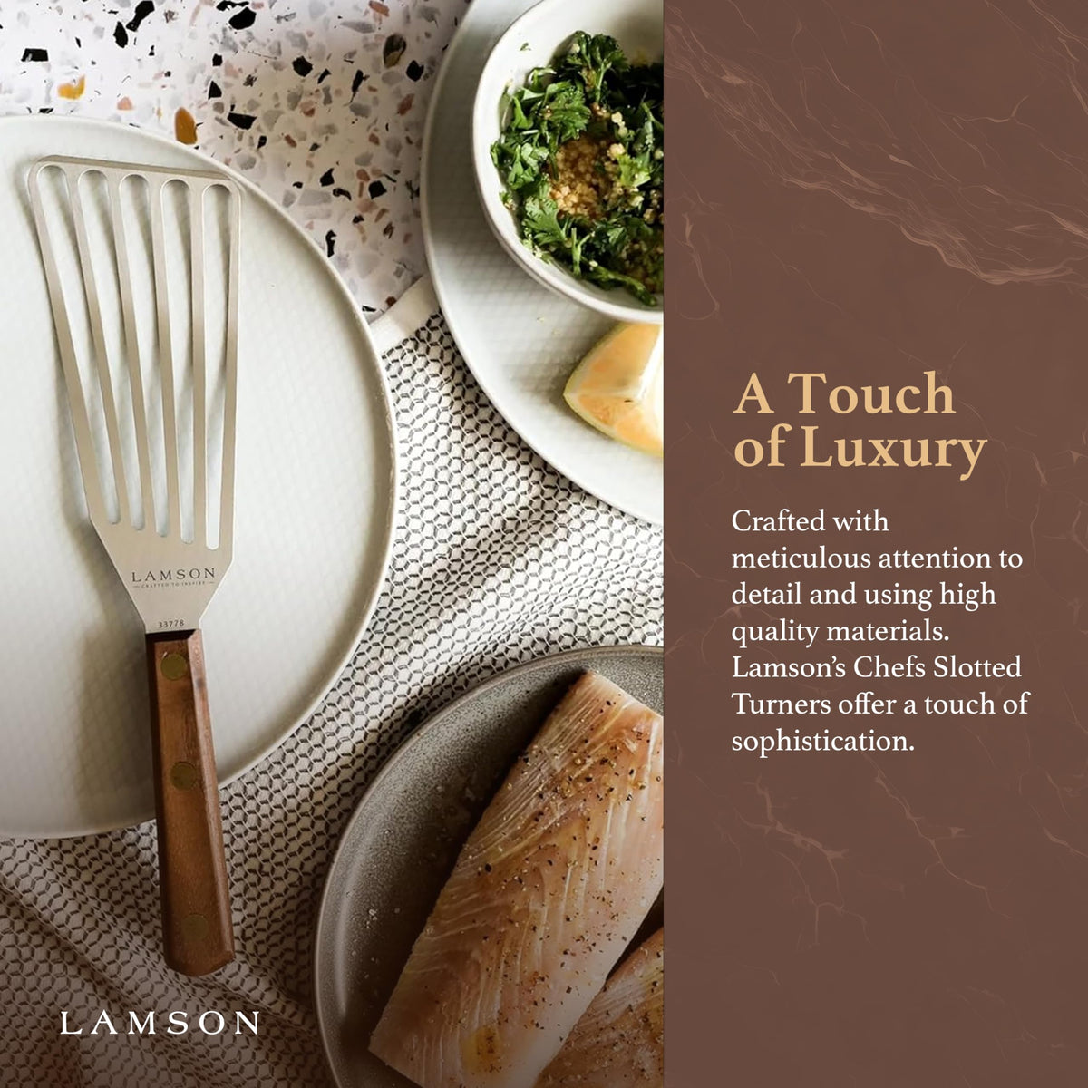 Lamson fish turner use ideal for delicate seafood handling.