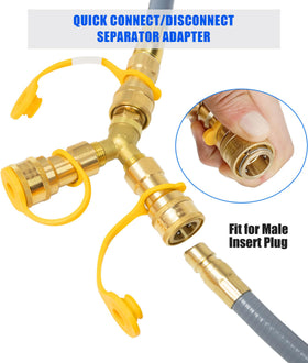Lamudo Y-splitter with auto shut-off valves for safer disconnection.