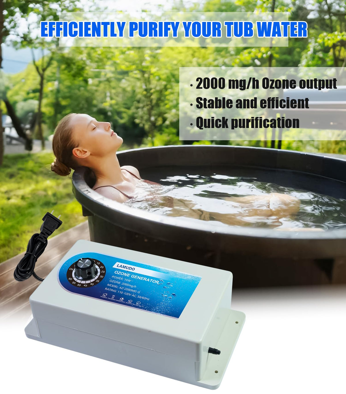 Lamudo ozone generator front view shows compact housing and control panel for simple placement.