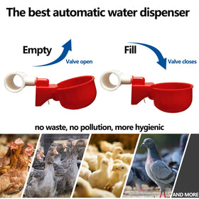 LANARP large auto fill water cups in action for flock hydration