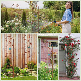 Lancisism brown finish trellis stands as decorative garden accent