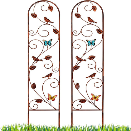 Lancisism brown metal garden trellis with butterflies and birds supports climbers