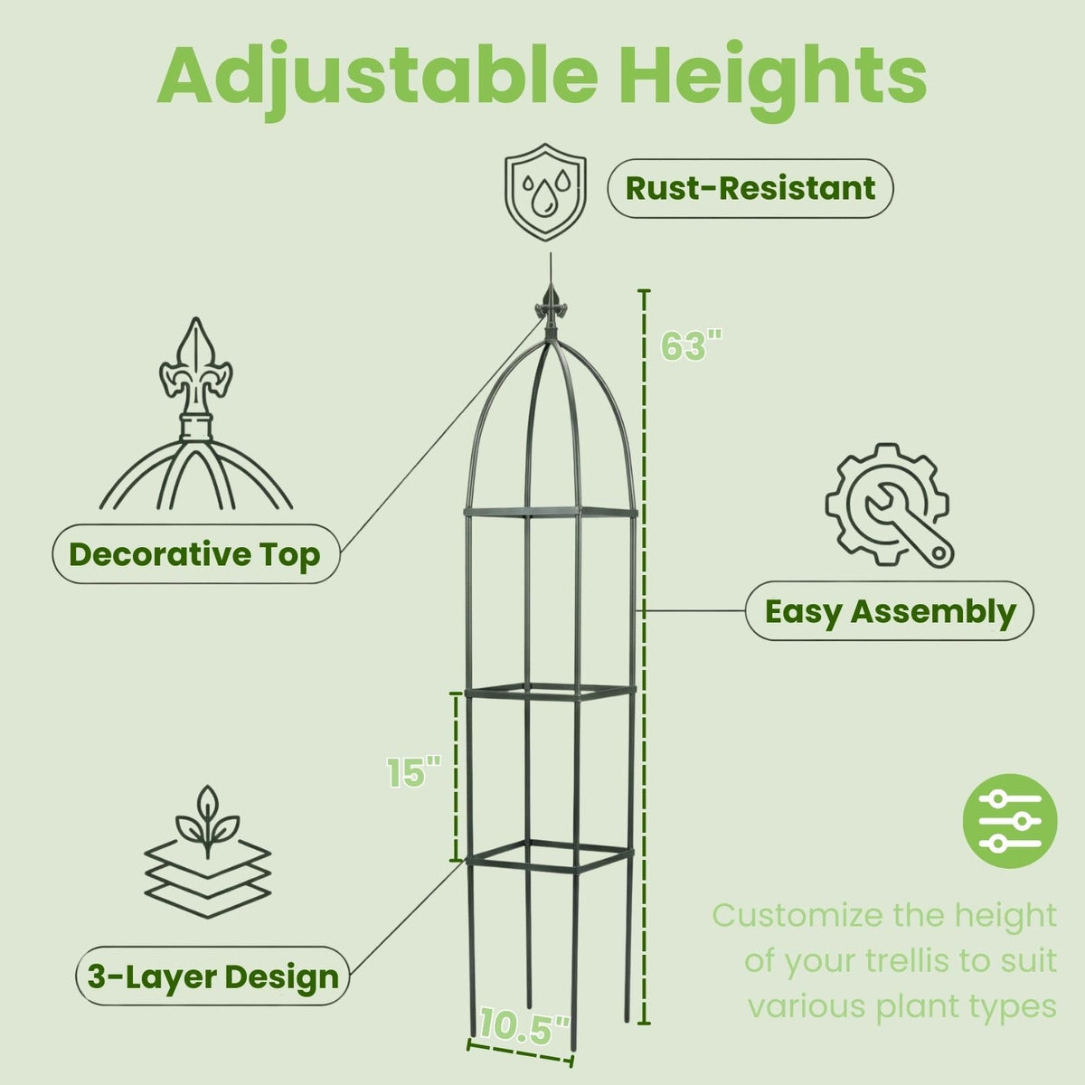 Lancisism cast-iron finial adds classic garden charm.
