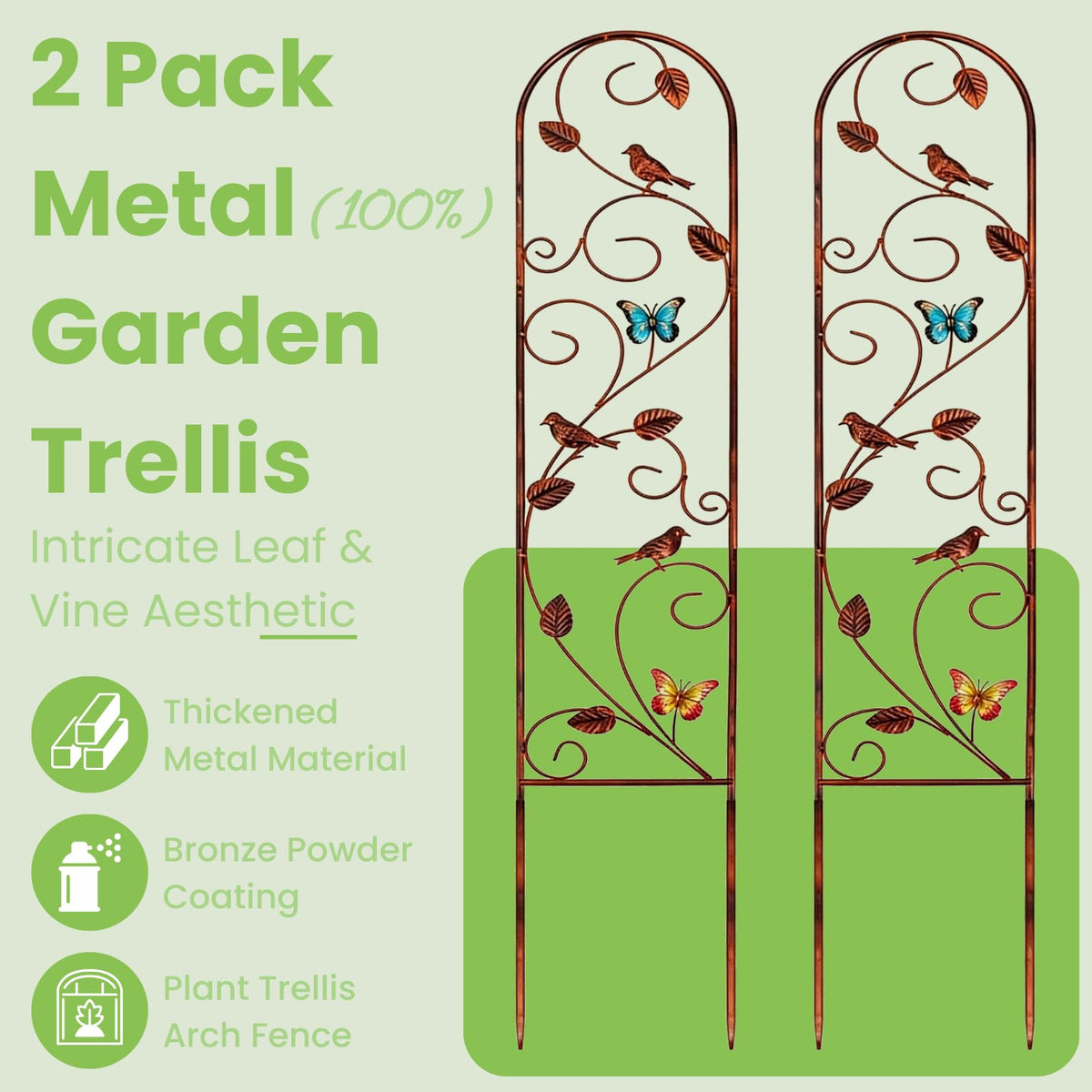 Lancisism iron arch trellis with leaf and vine scrollwork for garden backdrops
