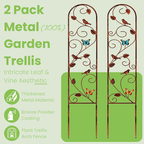 Lancisism iron arch trellis with leaf and vine scrollwork for garden backdrops