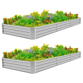 Land Guard 12x4x1ft galvanized raised bed with open bottom for drainage.