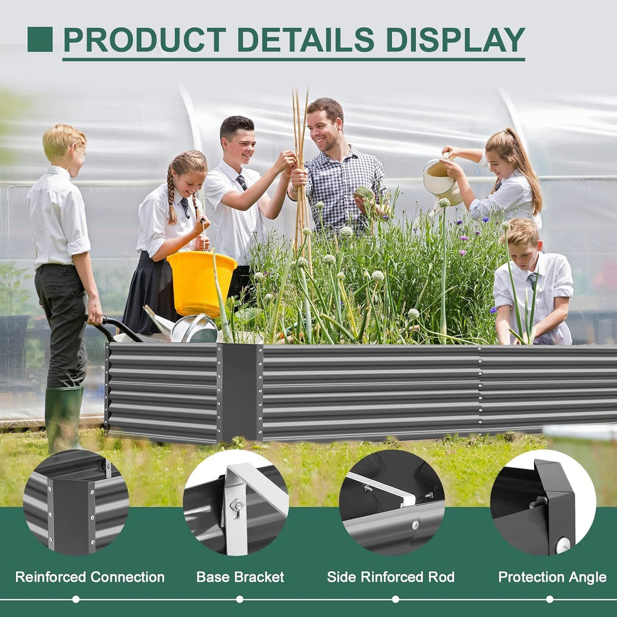 Land Guard in garden setup; large metal raised beds for versatile crops.