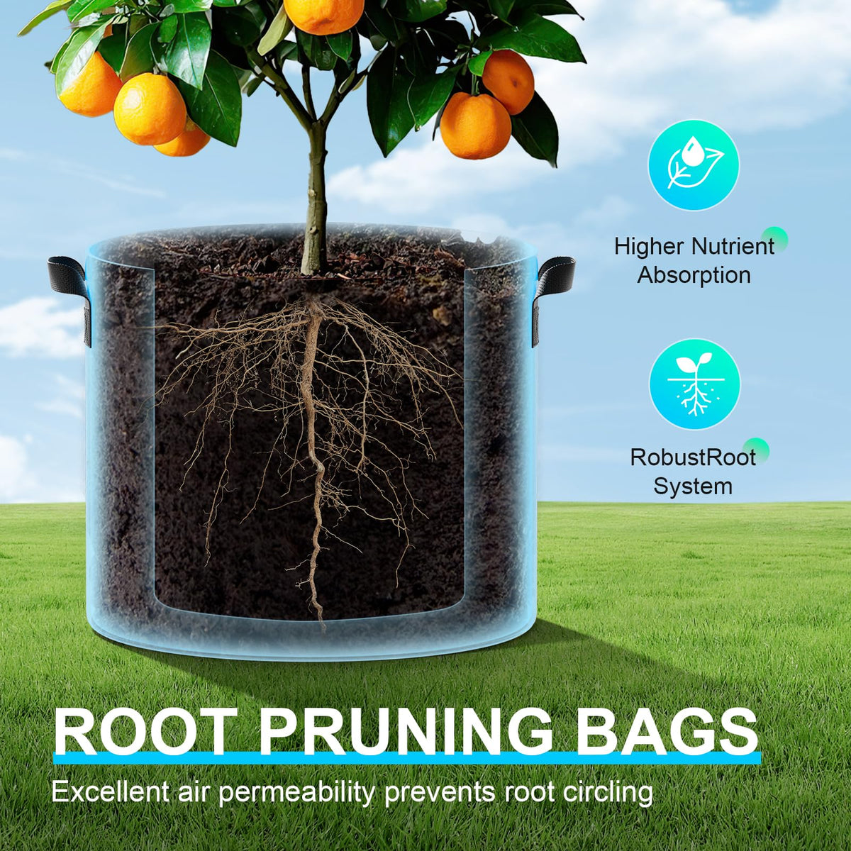 Land Guard bag filled with soil, showing generous capacity.