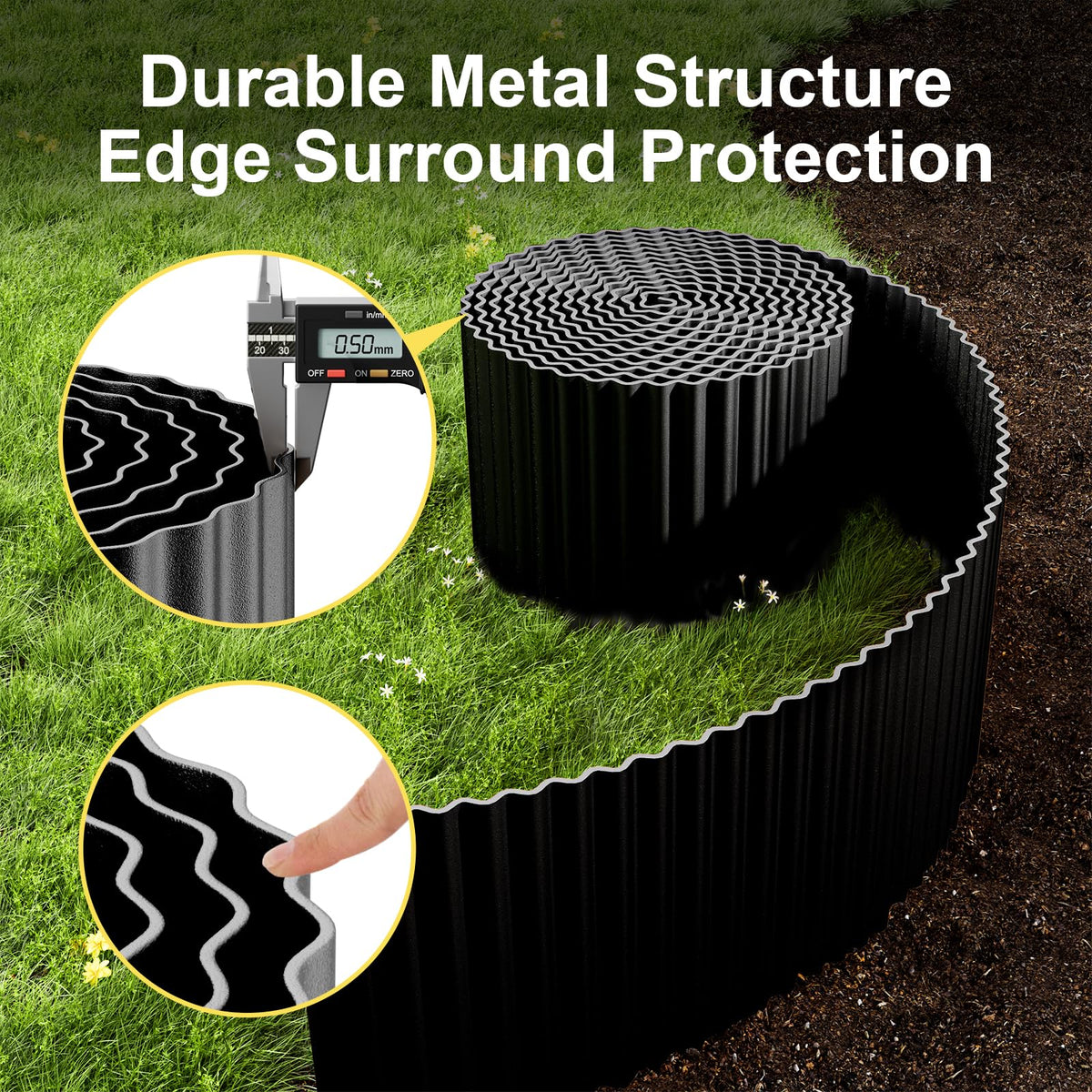 Land Guard corrugated border installed in lawn setting with defined lines.