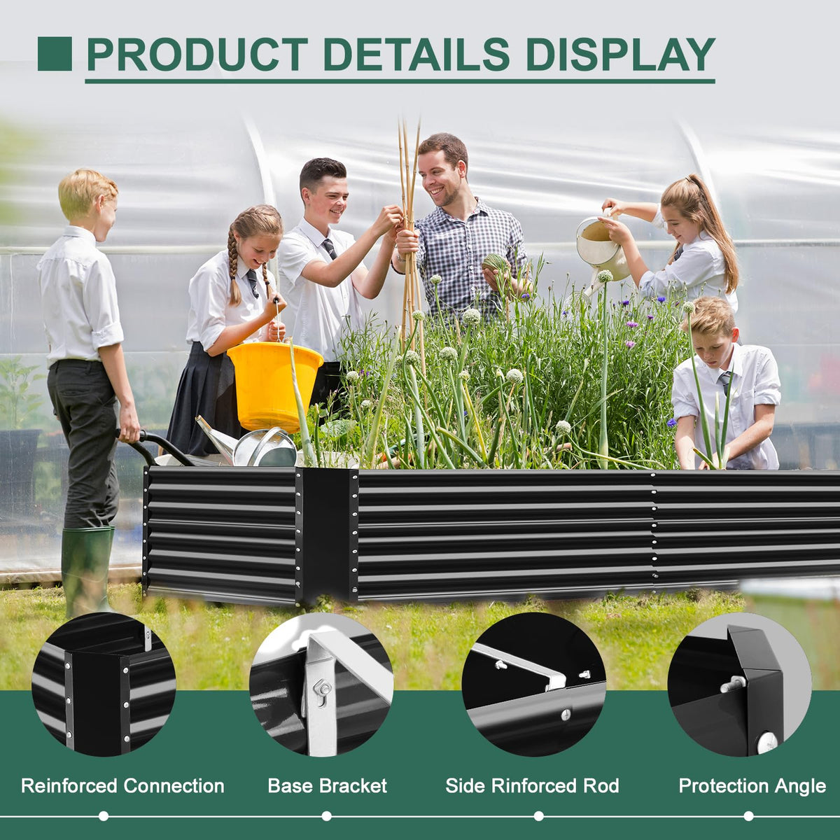 Durable dark-grey Land Guard outdoor bed in a garden setting