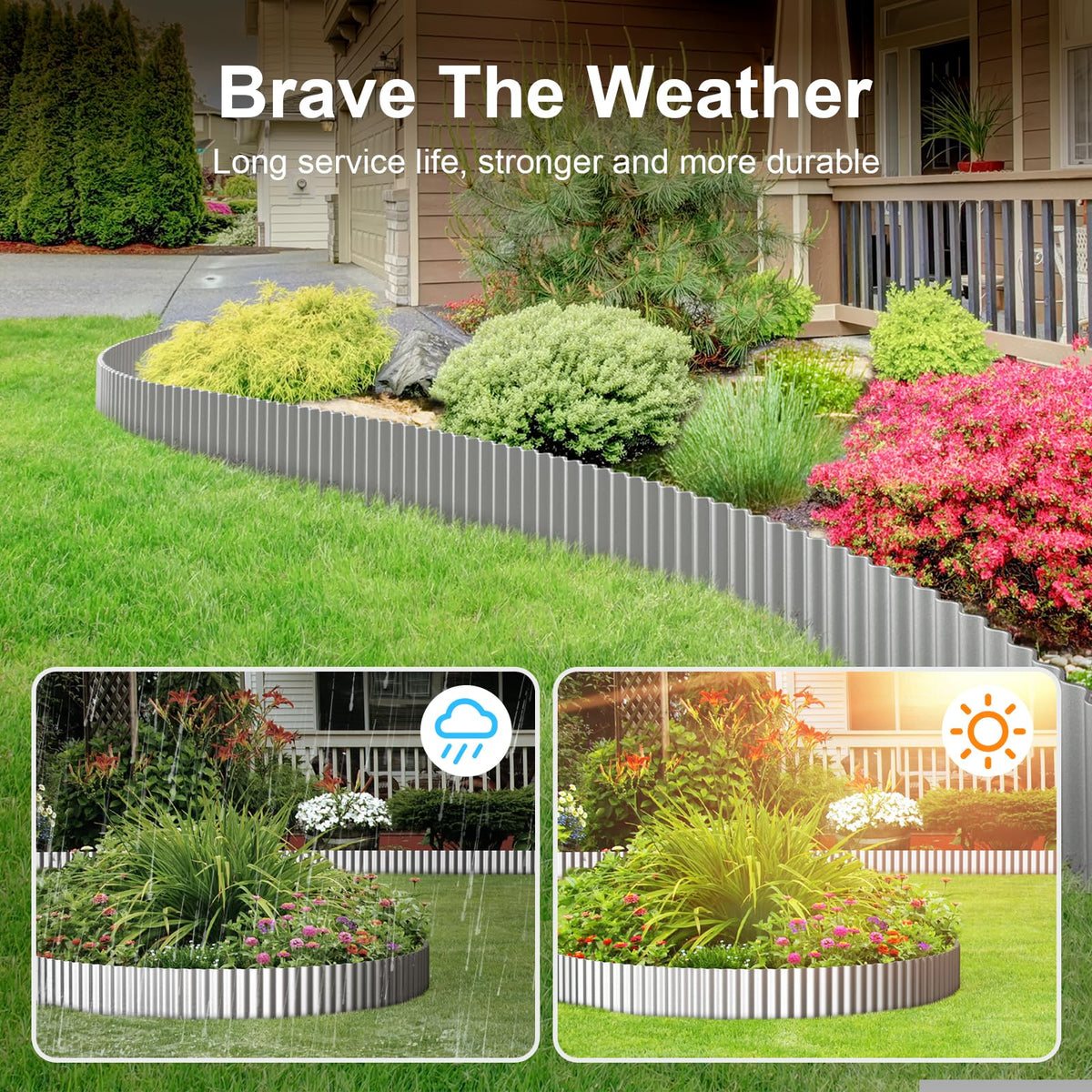 Land Guard easy-installation metal edging shown ready-to-set in soil or trench for flexible setup.