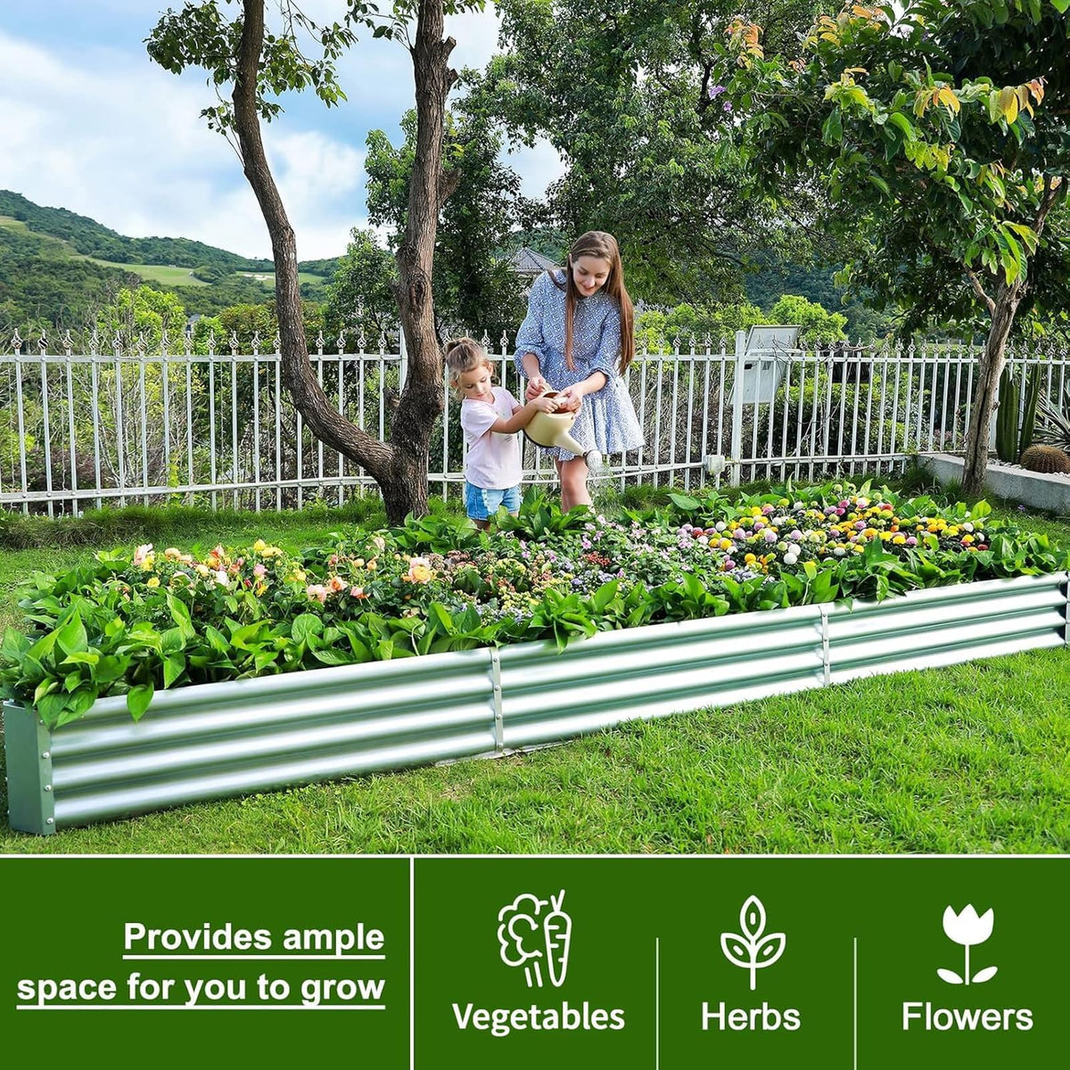 Land Guard four reinforcing rods enhance bed stability during gardening tasks.