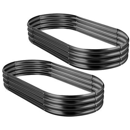 Land Guard galvanized raised bed oval large in dark grey for outdoor vegetable gardening