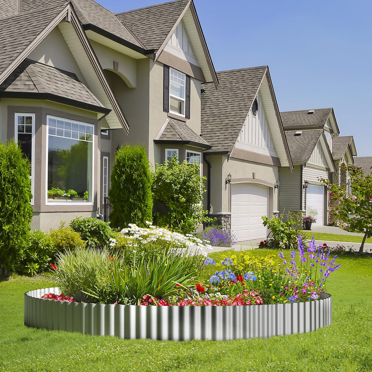 Land Guard garden bed edge layout highlights a sleek, modern accent for flower beds.