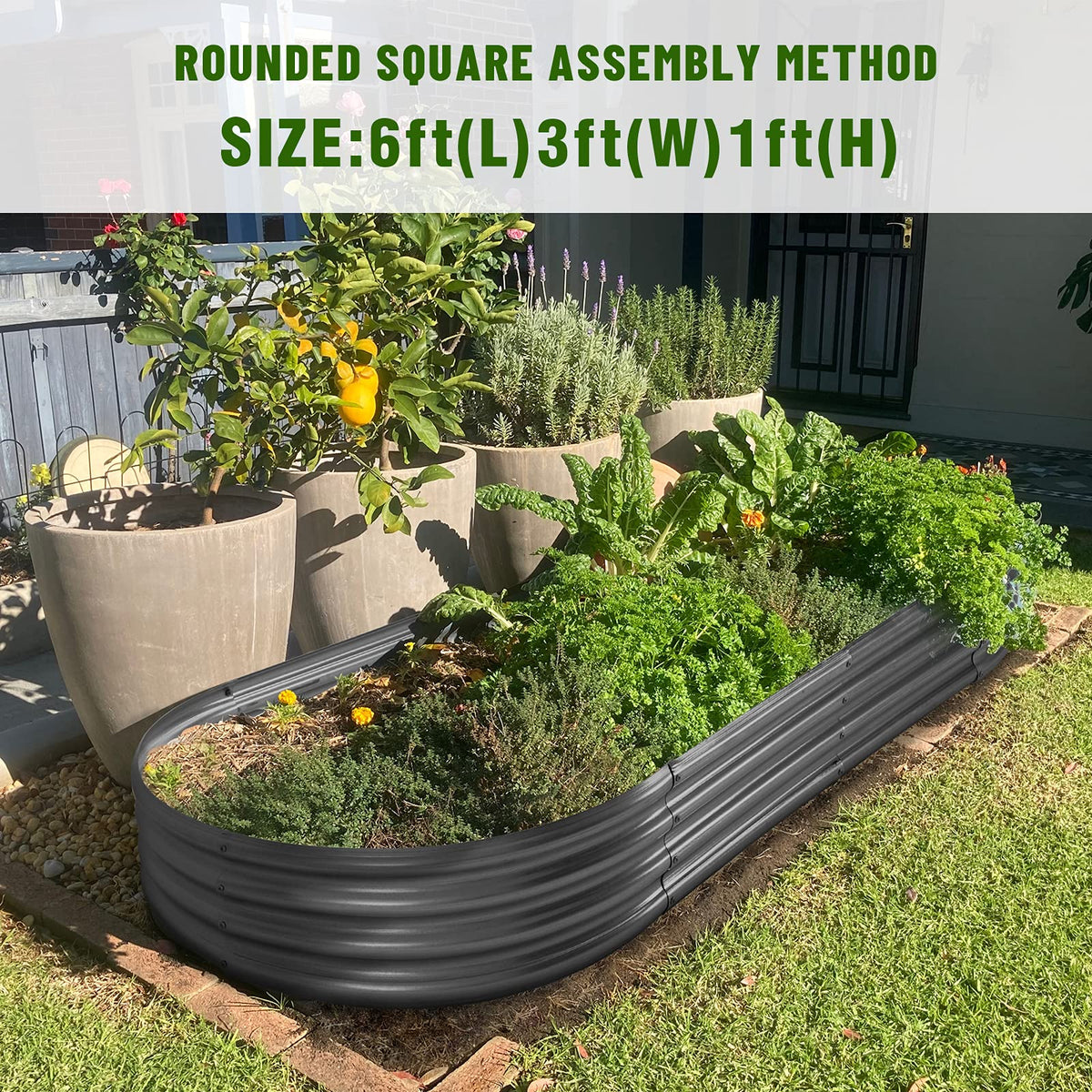 Land Guard large grey bed, suitable for vegetables, herbs, and flowers.