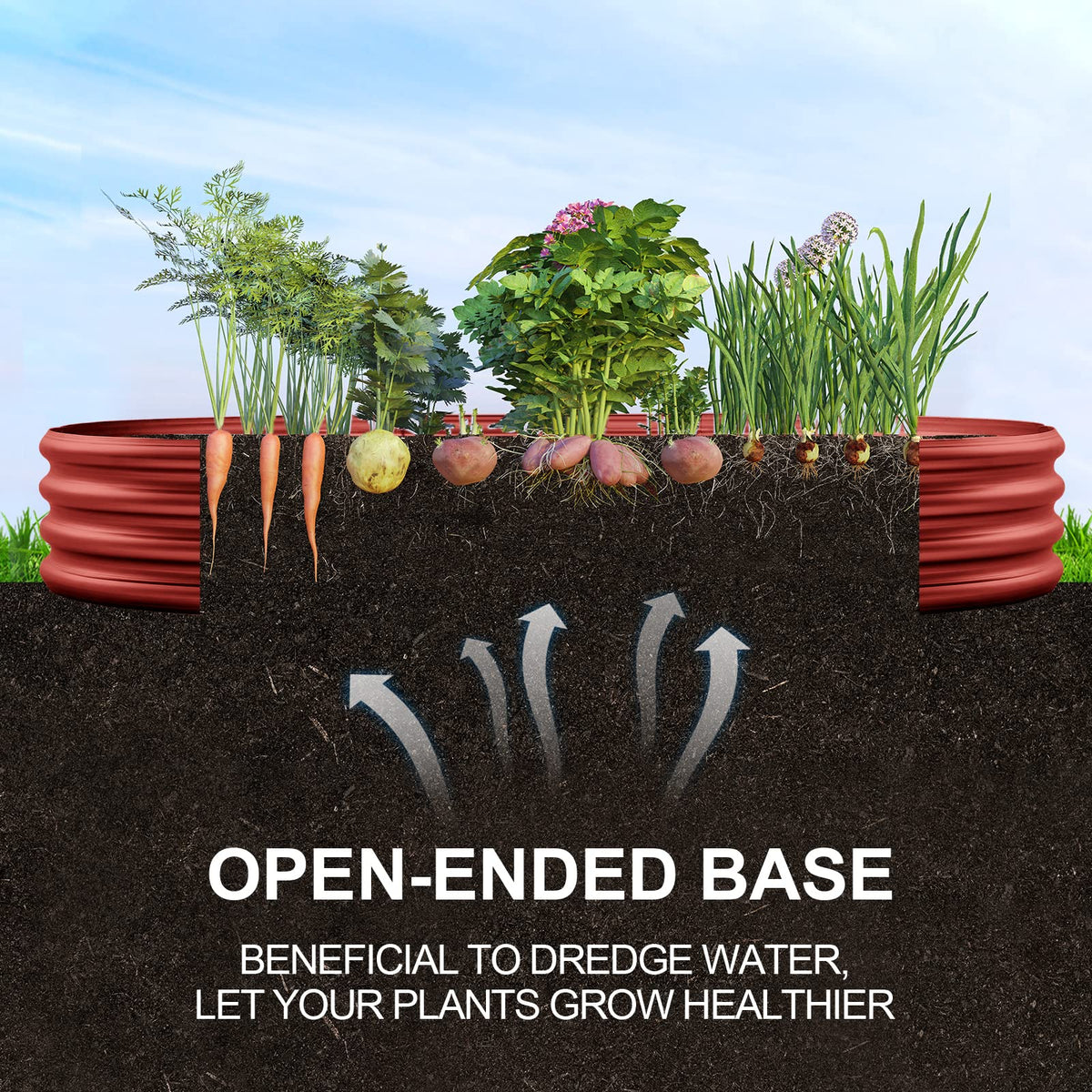 Land Guard open-base raised bed in brown supports drainage and root health