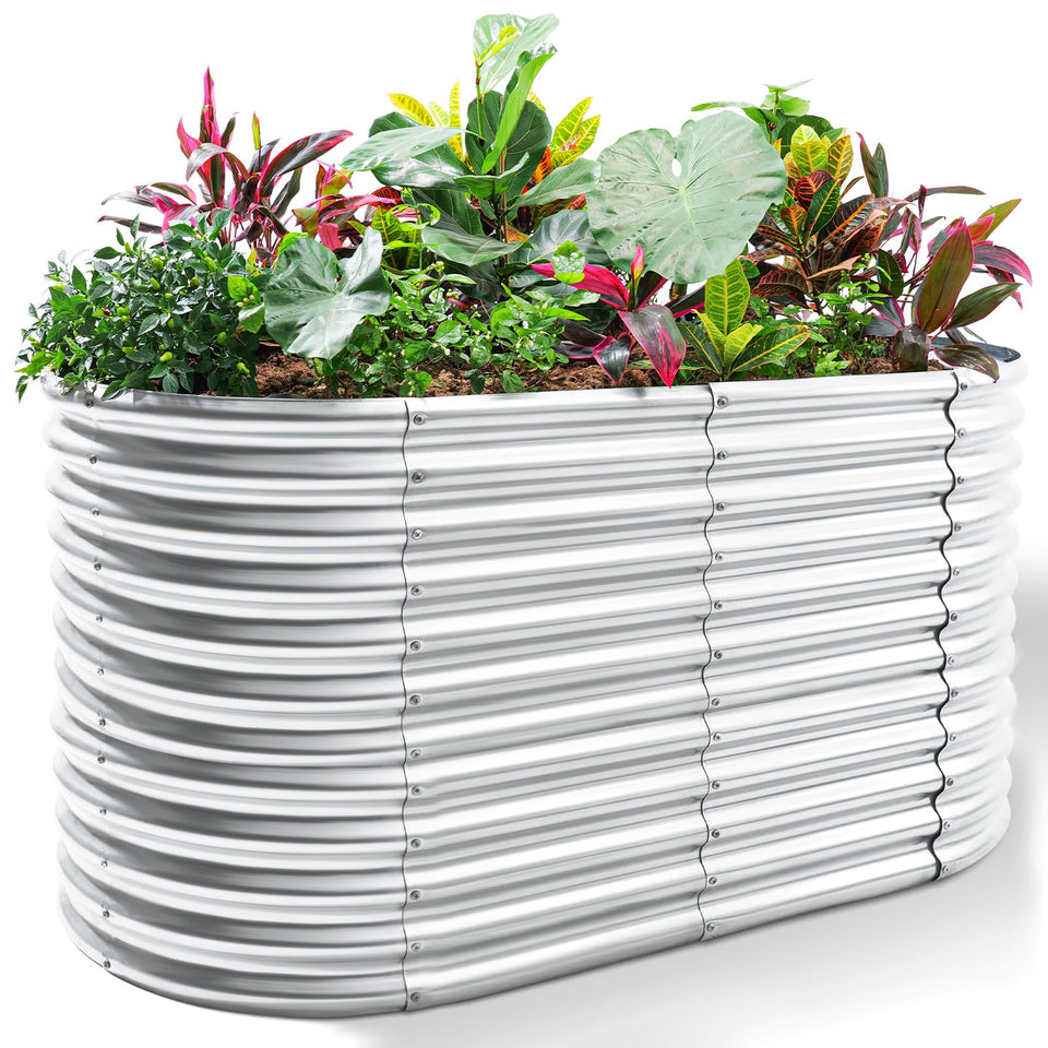 Land Guard oval raised garden bed, easy assembly for quick planting