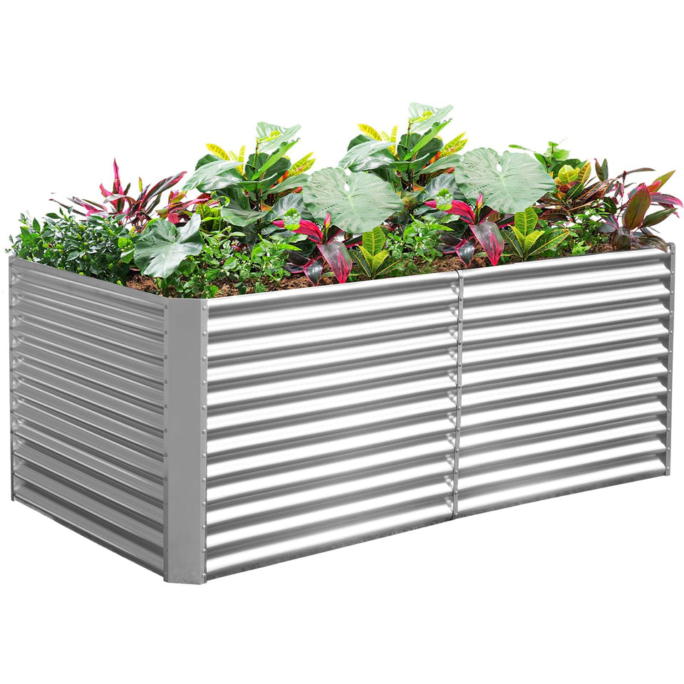 Land Guard rectangular galvanized raised bed, front view, durable for vegetables.
