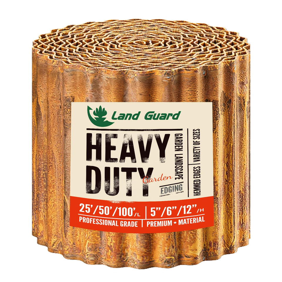 Land Guard rusty corrugated border for durable garden edging.