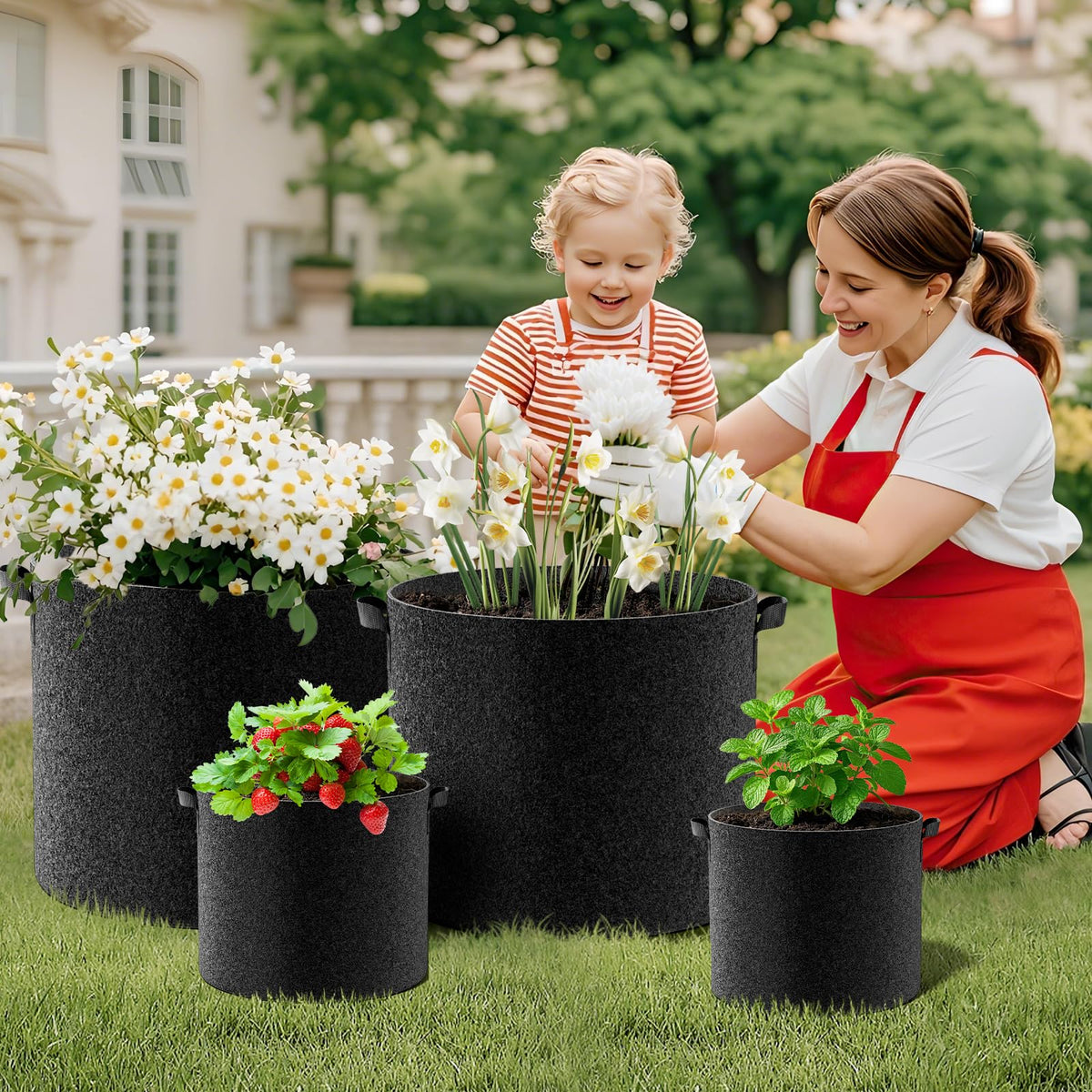 Stackable Land Guard garden pots illustrating easy transport and storage for gardeners.