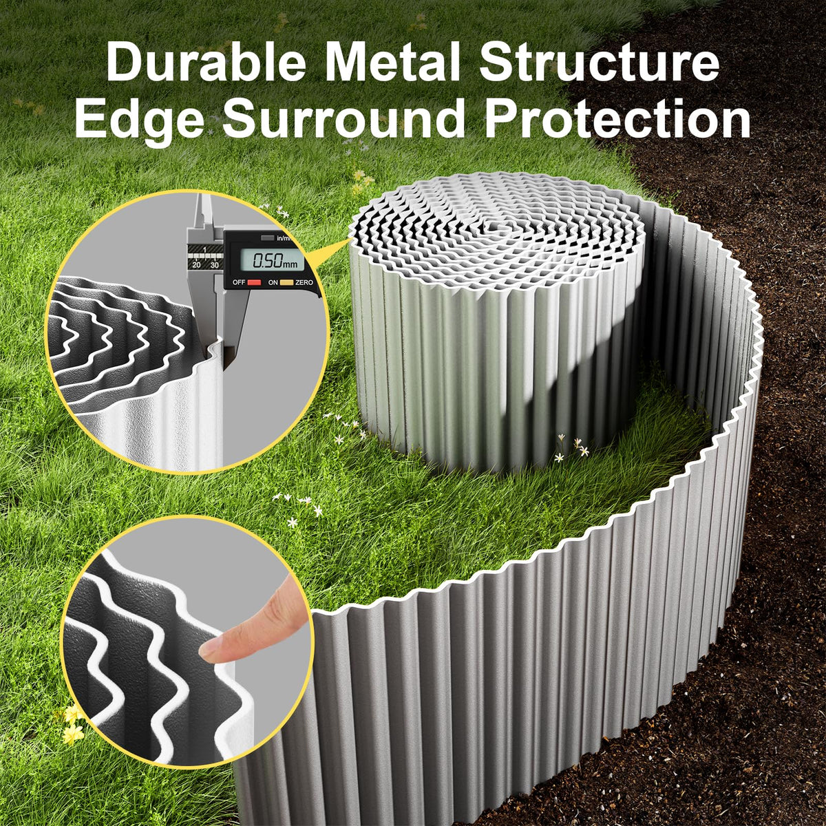 Land Guard weather-resistant metal edge resists corrosion for lasting garden separation.
