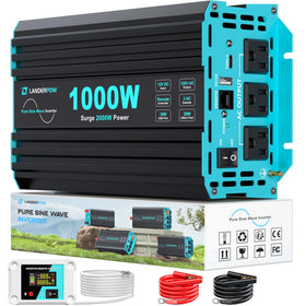 LANDERPOW 1000W inverter front view powering devices with clean sine wave