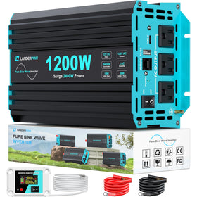 LANDERPOW 1200W inverter front view delivering clean power for sensitive electronics.