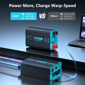 LANDERPOW 1500W inverter with digital display shows status and power