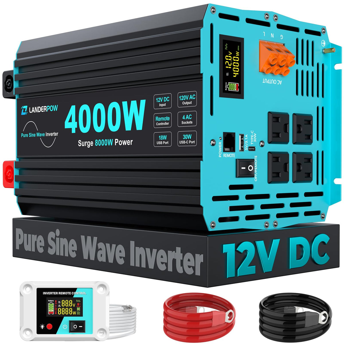 LANDERPOW 4000W inverter front view for off-grid power and RV use