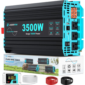 LANDERPOW pure sine 3500W inverter front view showing compact design for safe power