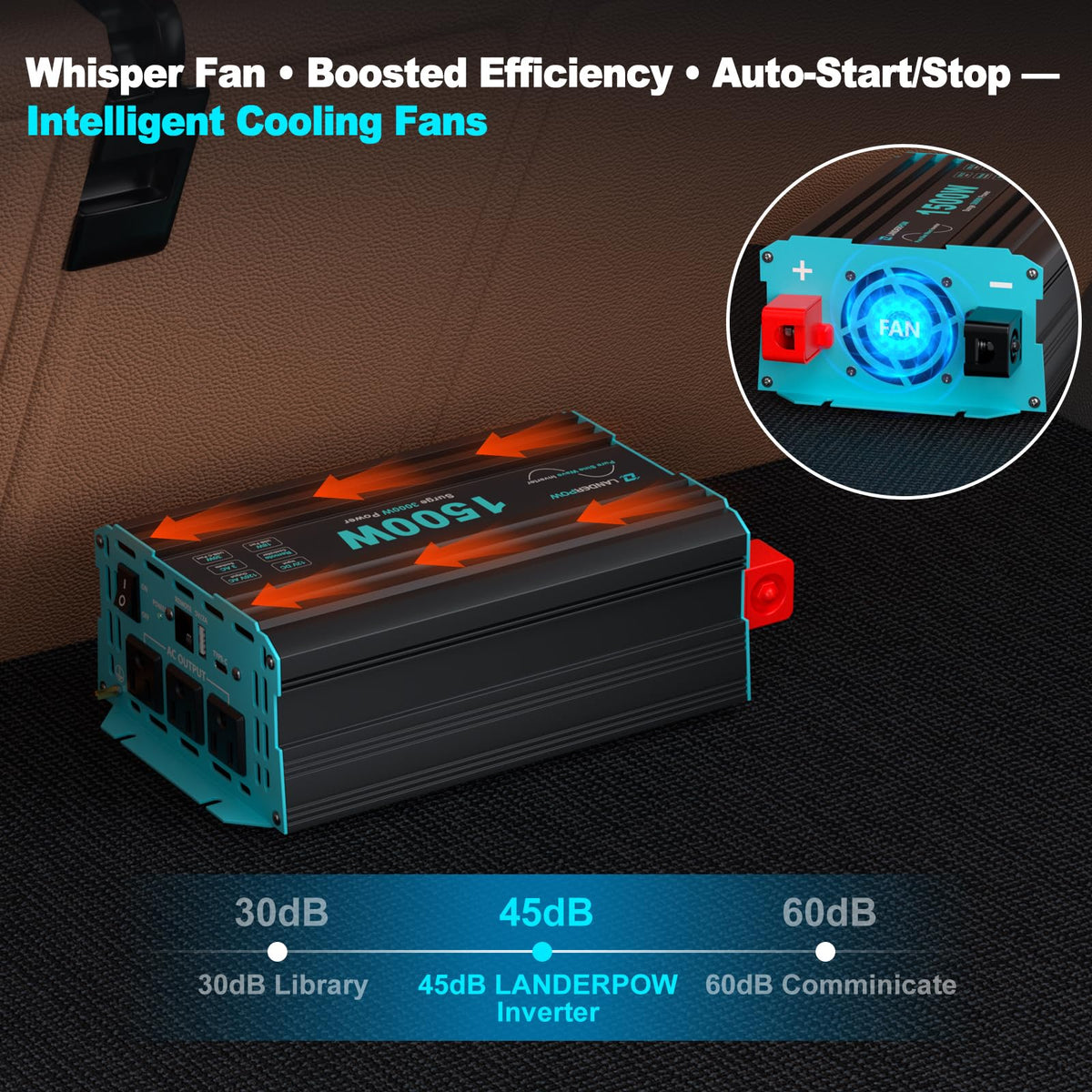 LANDERPOW inverter installed in an RV cabinet for mobile power