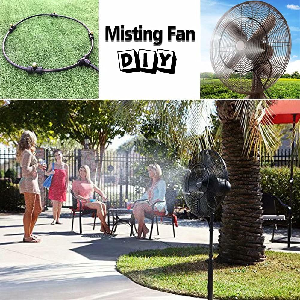 LANDGARDEN misting hose installed on patio creates refreshing shade.