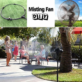 LANDGARDEN misting hose installed on patio creates refreshing shade.