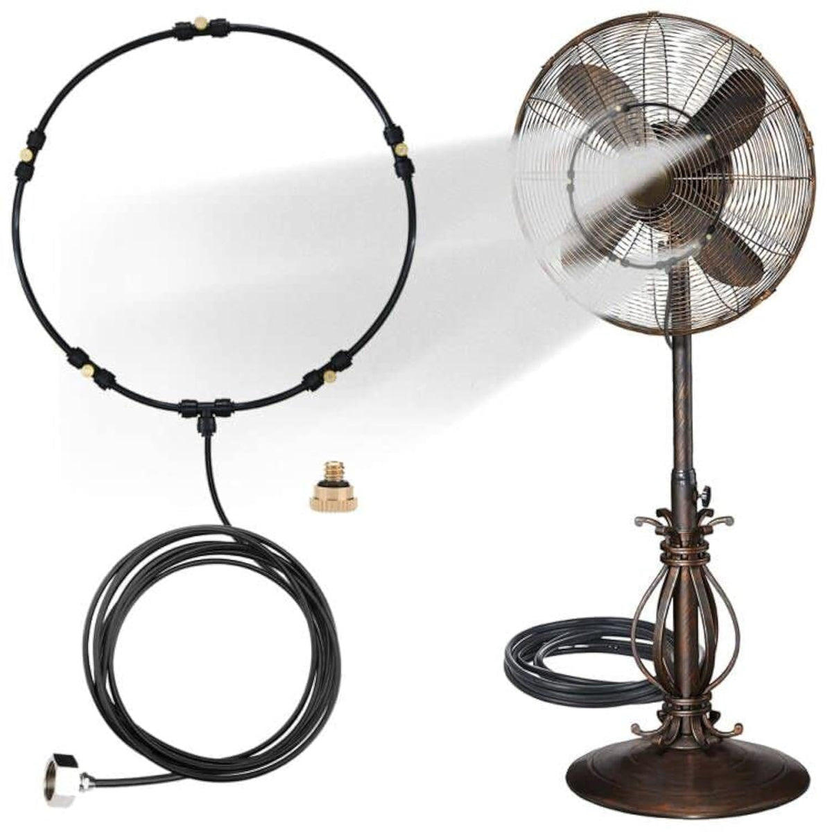 LANDGARDEN Outdoor Misting Fan Kit on a patio for cooling comfort