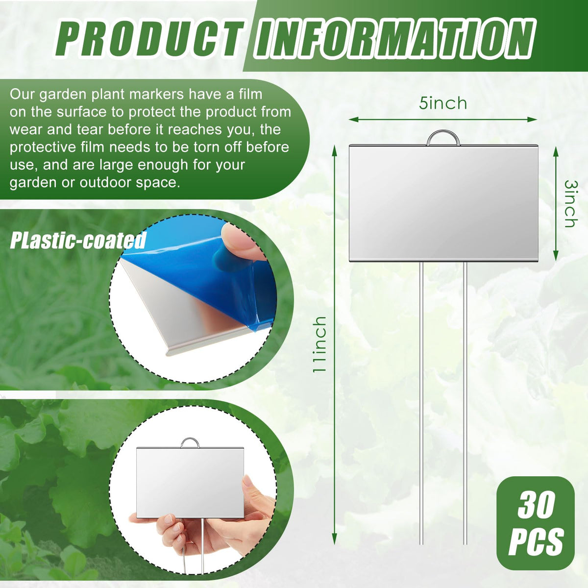 Landhoow 11-inch stake plant labels showing sturdy attachment in soil