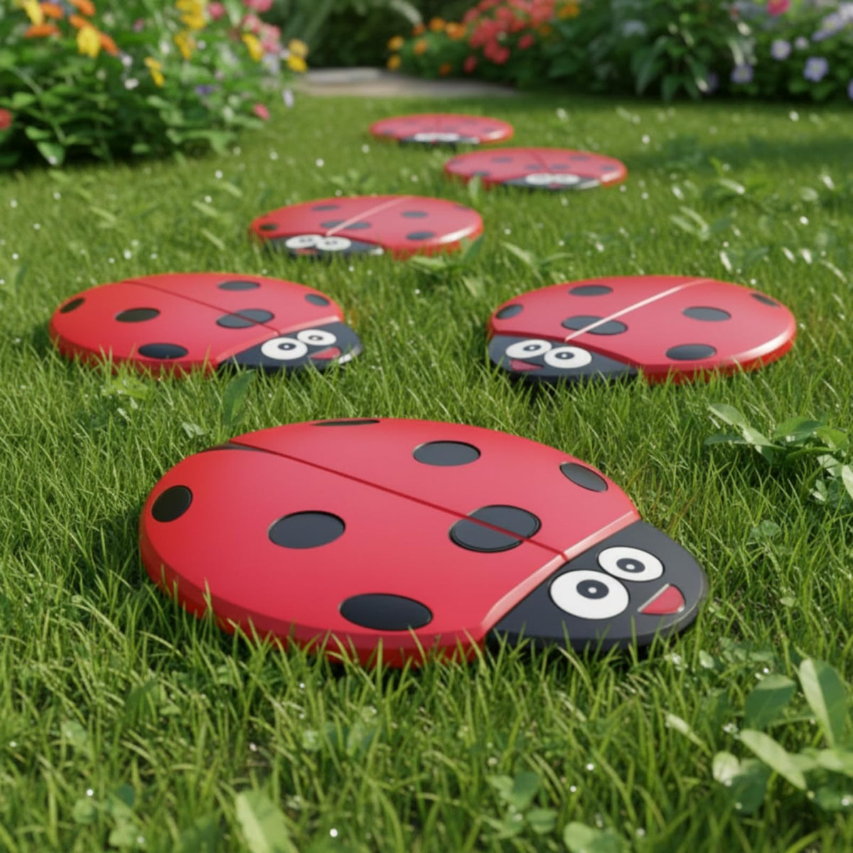 Landical Ladybug stepping stone along garden path adds charm and curb appeal.