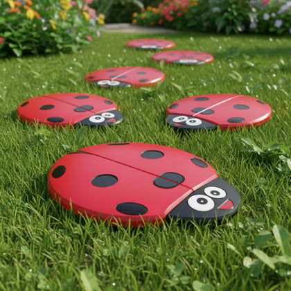 Landical Ladybug stepping stone along garden path adds charm and curb appeal.