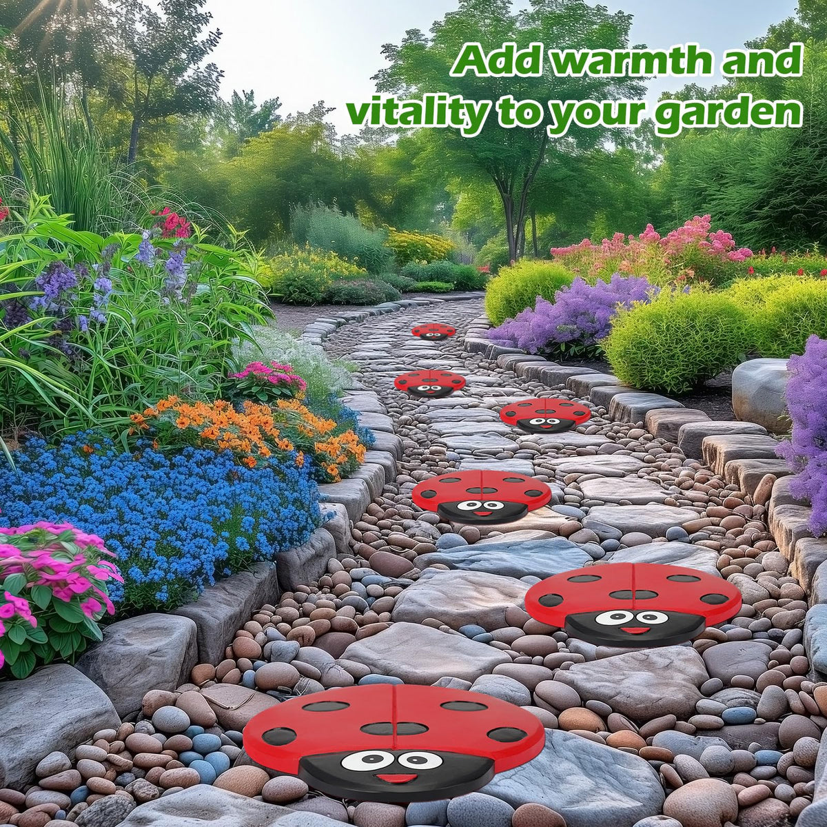 Landical Ladybug stepping stone brightens a flower bed with playful color.