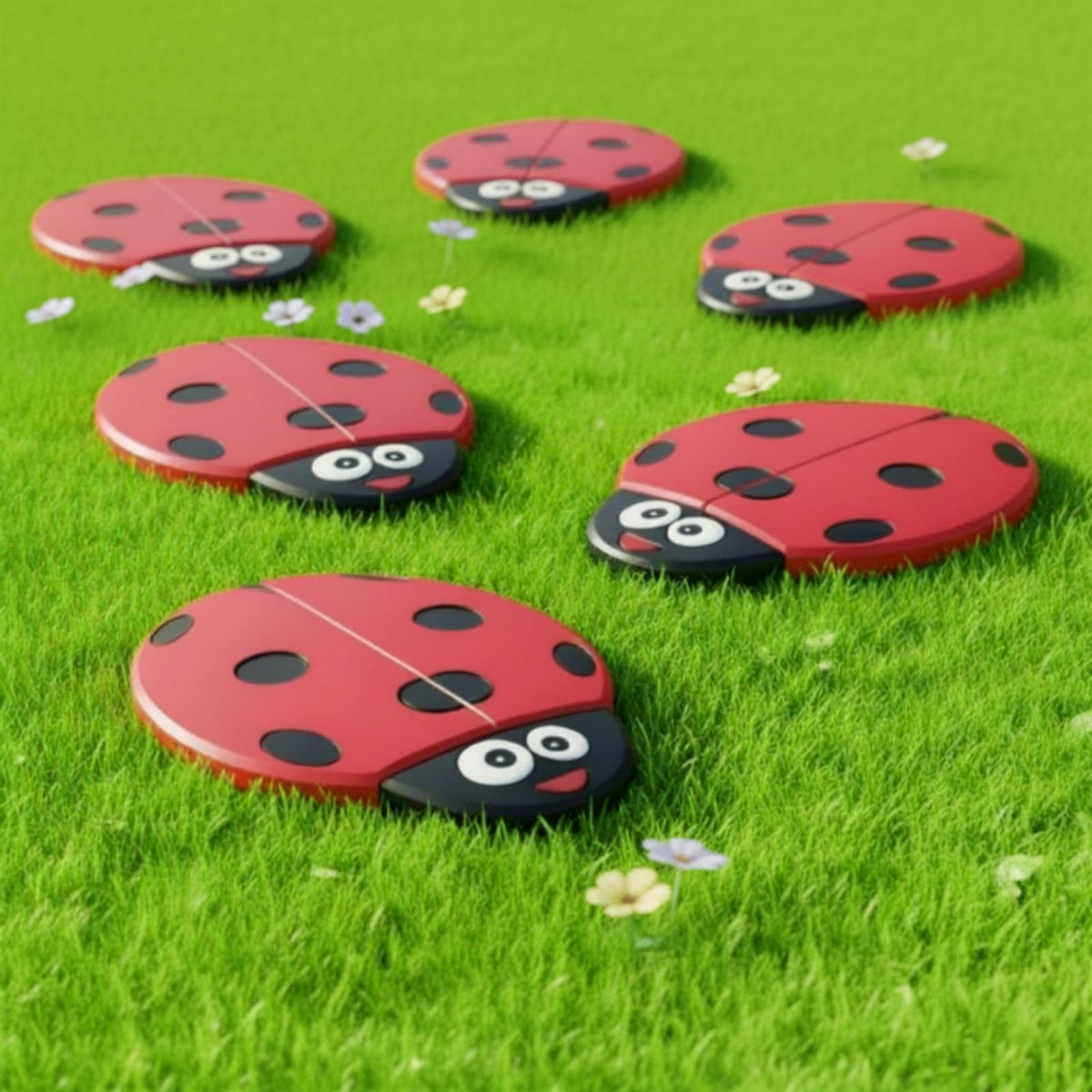 Landical Ladybug stepping stone accents a front yard border for seasonal charm.