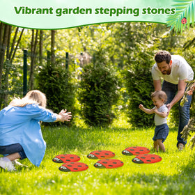 Landical Ladybug stepping stone set used to decorate patios and potted plant displays.