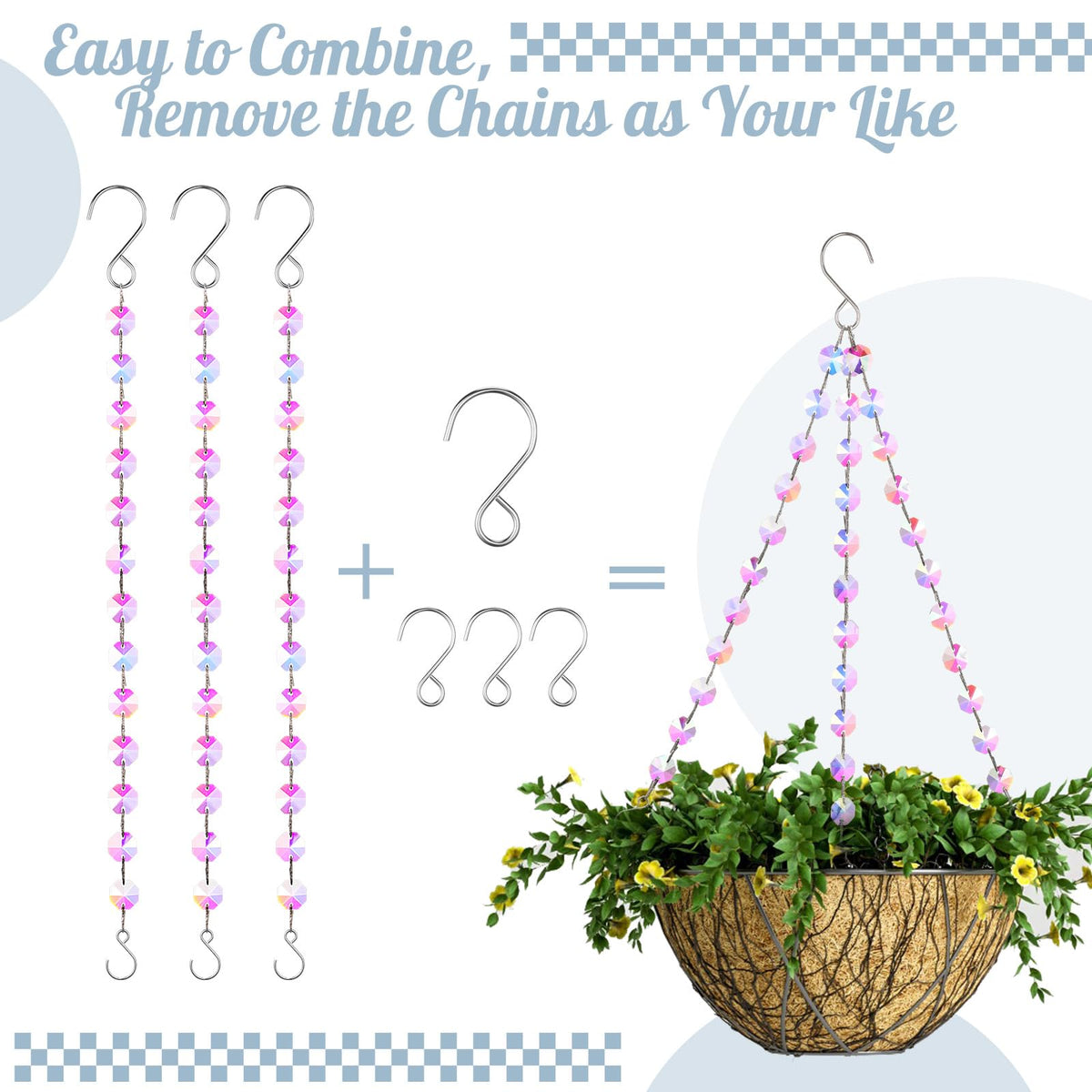 Landical hanging chain with large and small hooks for sturdy hangers.
