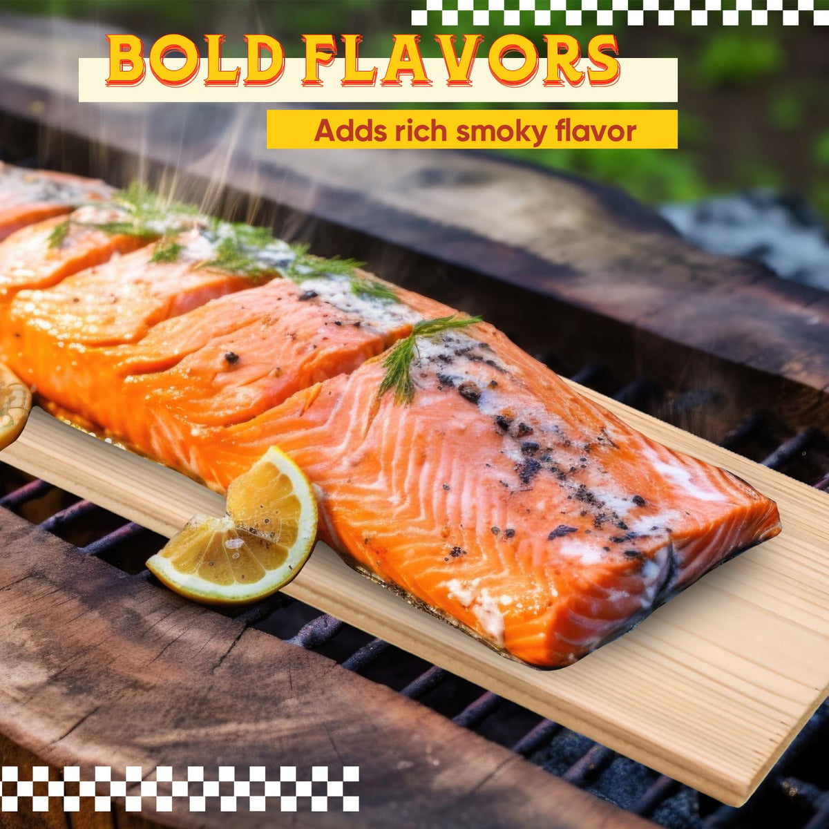 Landical planks on grill show versatile use on gas or charcoal.