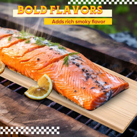 Landical planks on grill show versatile use on gas or charcoal.